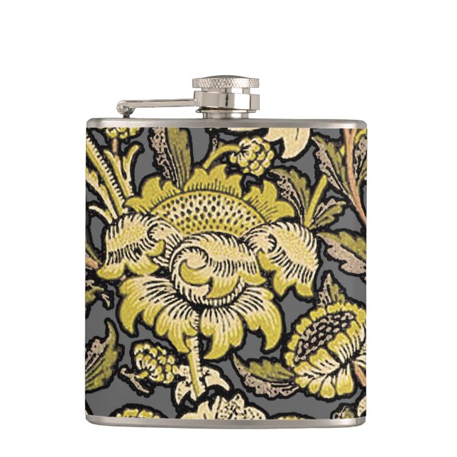 William Morris Wey Floral Wallpaper Hip Flask (Front)
