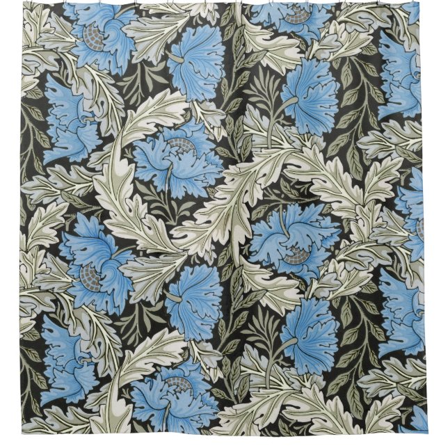 William Morris Wild Blue Poppies Shower Curtain (Front)