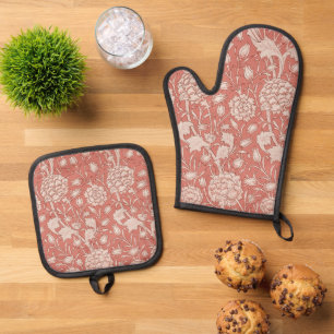 William Morris Wild Tulip Classic Victorian Design Oven Mitt & Pot Holder Set
