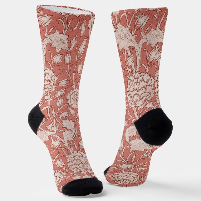 William Morris Wild Tulip Classic Victorian Design Socks (Angled)