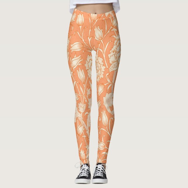 William Morris Wild Tulip famous pattern Leggings (Front)