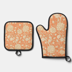 William Morris Wild Tulip Orange Floral Art Oven Mitt & Pot Holder Set
