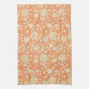 William Morris Wild Tulip Orange Floral Art Tea Towel