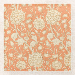 William Morris Wild Tulip Vintage Floral Pattern Glass Coaster
