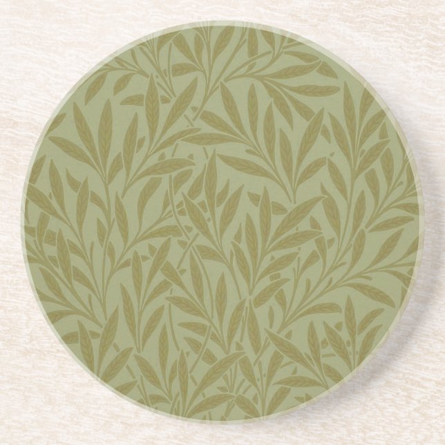 William Morris Willow Antique Green Leaf Vine Art Coaster (Front)