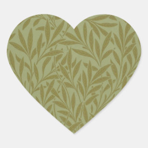 William Morris Willow Antique Green Leaf Vine Art Heart Sticker
