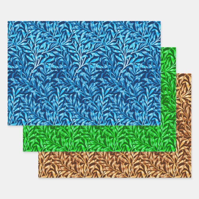William Morris Willow, Blue, Green & Brown  Wrapping Paper Sheet (Set)