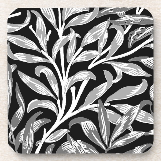 William Morris Willow Bough, Black, White & Grey Coaster (Front)
