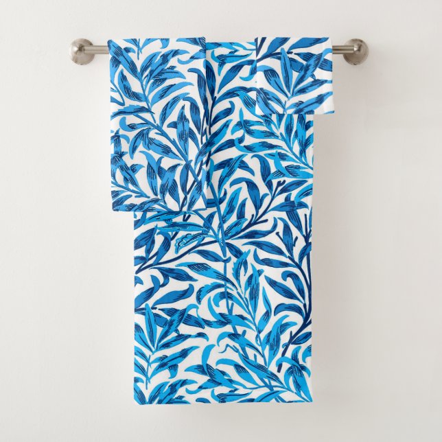 William Morris Willow Bough, Cobalt Blue & White Bath Towel Set (Insitu)