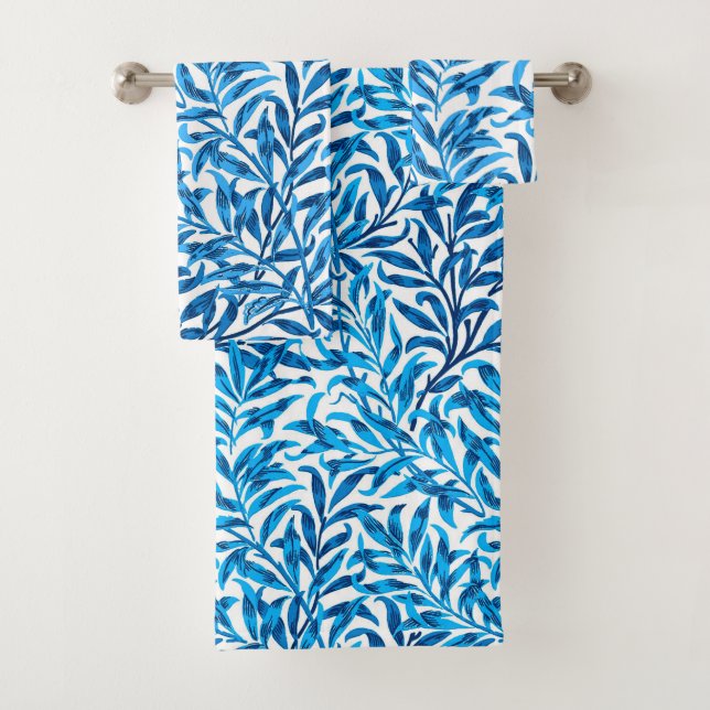 William Morris Willow Bough, Cobalt Blue & White Bath Towel Set (Insitu)