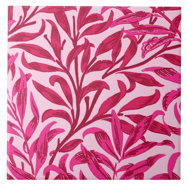 William Morris Willow Bough, Fuchsia Pink Tile (Front)