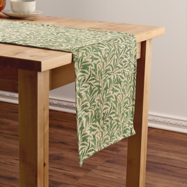 William Morris Willow Bough Green Willow Leaves Long Table Runner (In Situ)