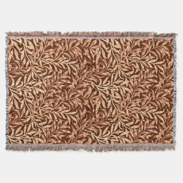 William Morris Willow Bough, Taupe and Brown Throw Blanket (Front)