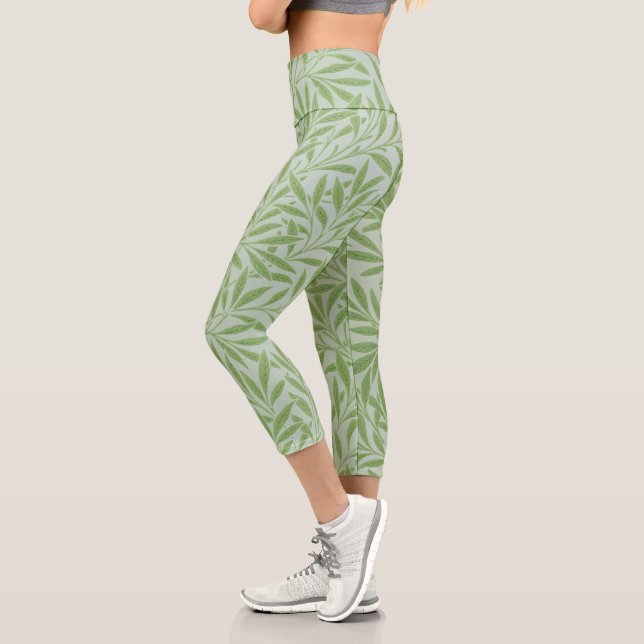 William Morris Willow Flower Classic Green Capri Leggings (Left)