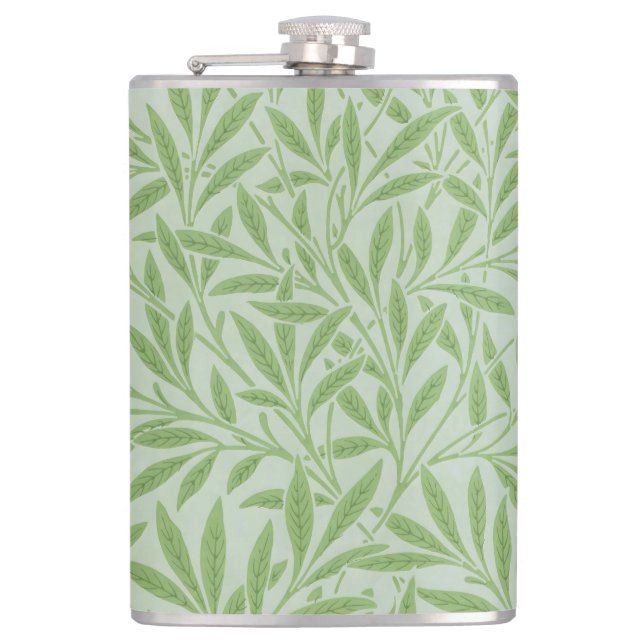 William Morris Willow Flower Classic Green Hip Flask (Front)