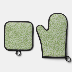 William Morris Willow Flower Classic Green Oven Mitt & Pot Holder Set
