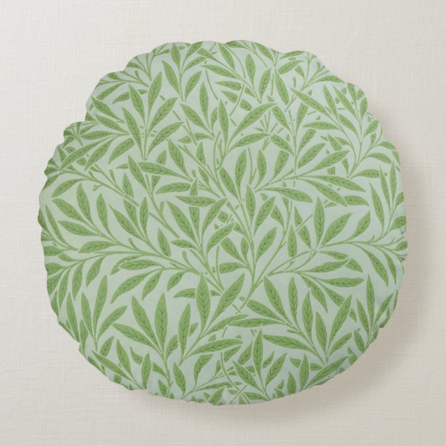 William Morris Willow Flower Classic Green Round Cushion (Front)