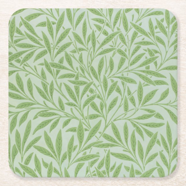 William Morris Willow Flower Classic Green Square Paper Coaster (Front)