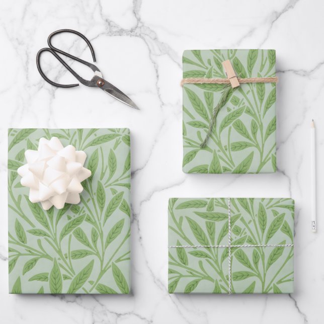 William Morris Willow Flower Classic Green Wrapping Paper Sheet (Front)
