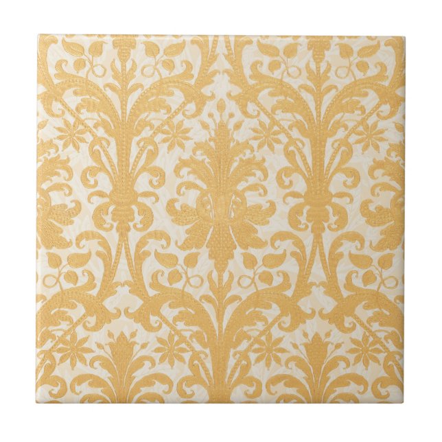 William Morris Willow & Gold Damask Luxury Ceramic Tile (Front)