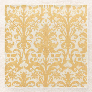 William Morris Willow & Gold Damask Luxury Glass Coaster