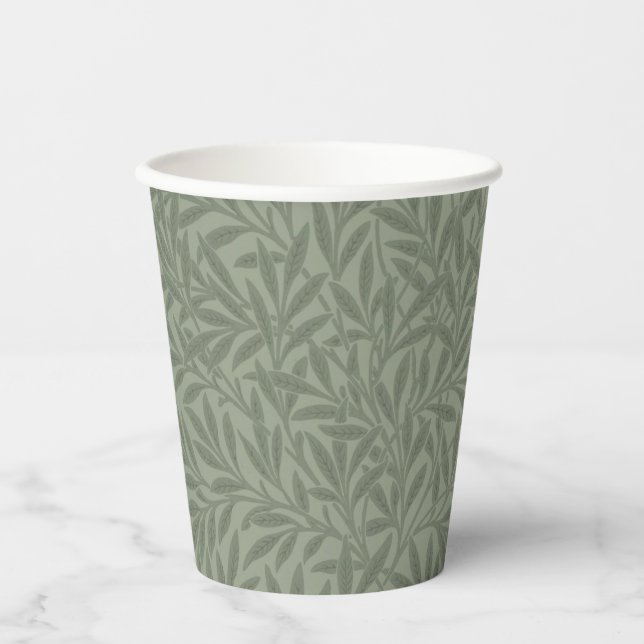 William Morris Willow Pattern Antique Sage Green Paper Cups (Front)