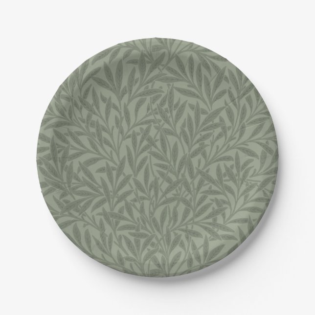 William Morris Willow Pattern Antique Sage Green Paper Plate (Front)