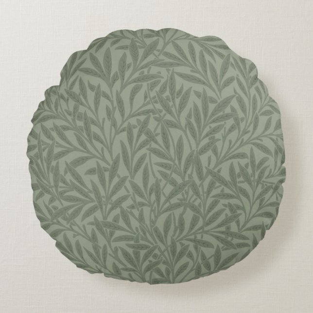 William Morris Willow Pattern Antique Sage Green Round Cushion (Front)