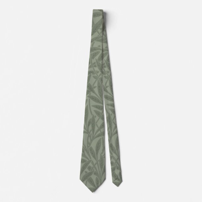 William Morris Willow Pattern Antique Sage Green Tie (Front)