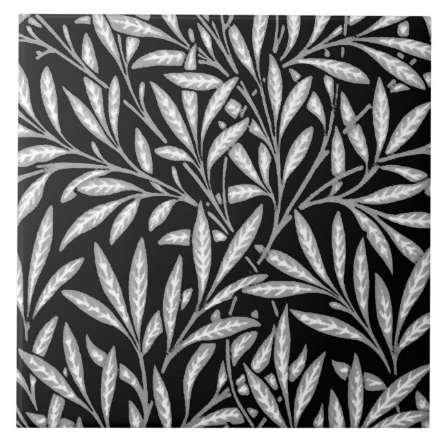 William Morris Willow Pattern, Black and White Ceramic Tile (Front)