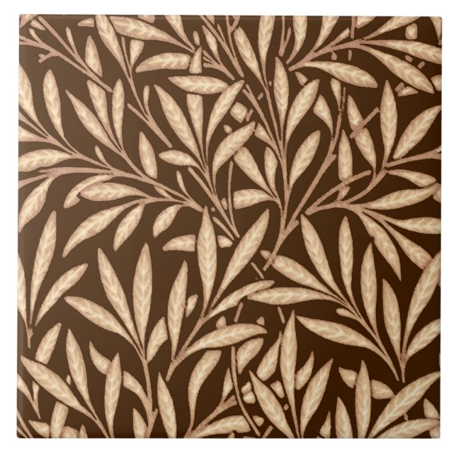 William Morris Willow Pattern, Brown and Beige  Ceramic Tile (Front)