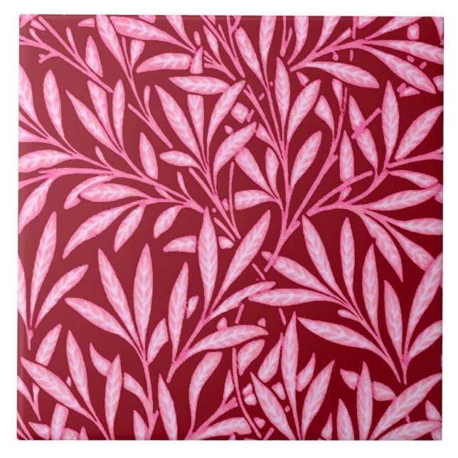 William Morris Willow Pattern, Burgundy & Pink Ceramic Tile (Front)