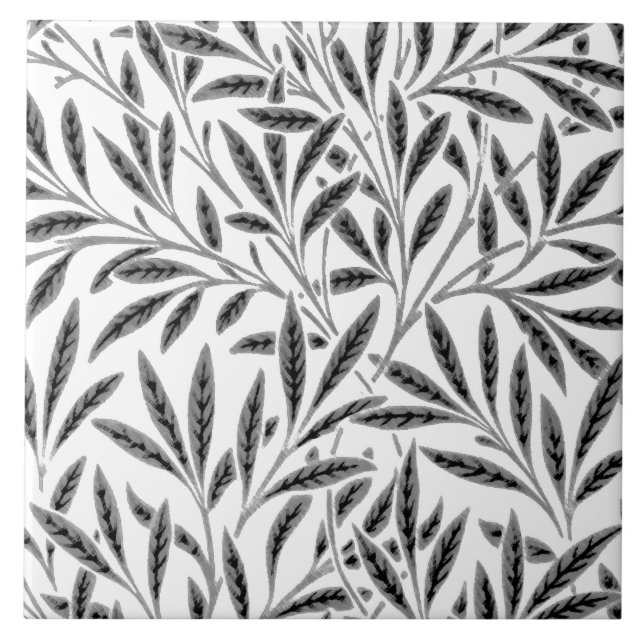 William Morris Willow Pattern, Grey / Grey & White Ceramic Tile (Front)