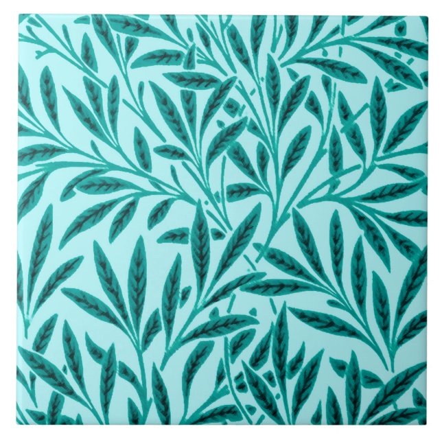 William Morris Willow Pattern, Turquoise & Aqua Ceramic Tile (Front)