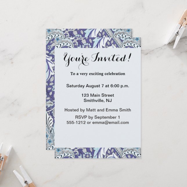 William Morris Windrush blue floral flowers Invitation (Front/Back In Situ)