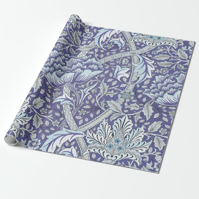 William Morris Windrush blue floral flowers Wrapping Paper (Unrolled)