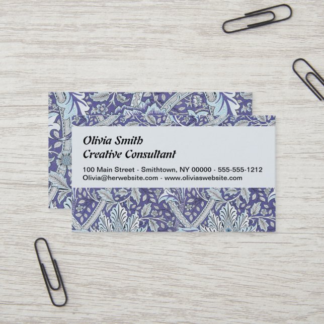 William Morris Windrush Blue Pattern Floral Business Card (Front/Back In Situ)
