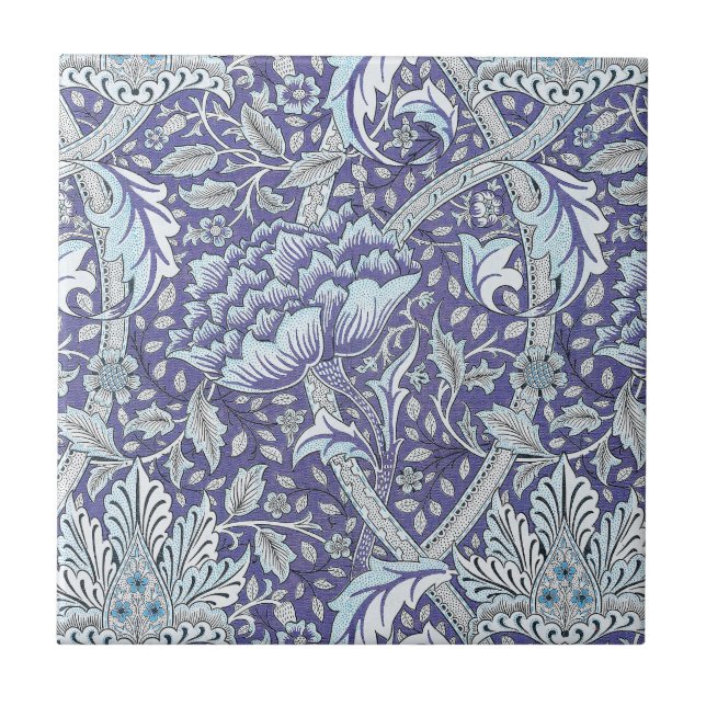 William Morris Windrush Blue Pattern Floral Ceramic Tile (Front)