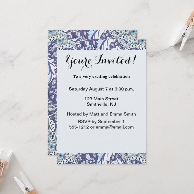 William Morris Windrush Blue Pattern Floral Invitation (Front/Back In Situ)