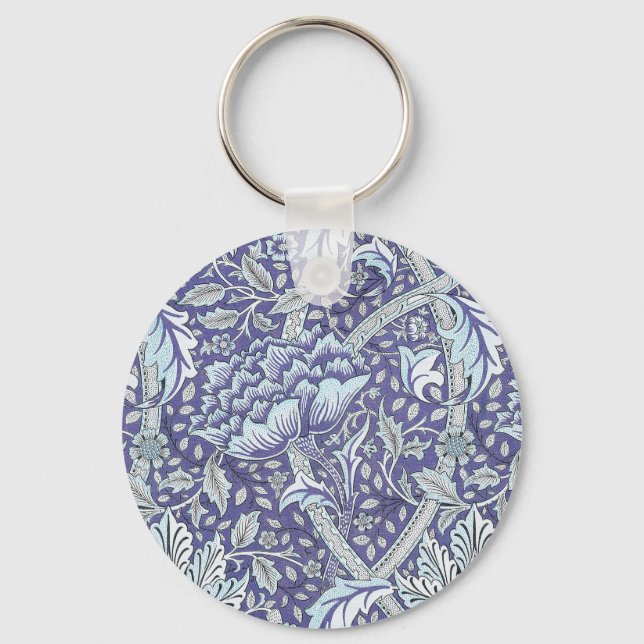 William Morris Windrush Blue Pattern Floral Key Ring (Front)