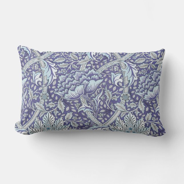 William Morris Windrush Blue Pattern Floral Lumbar Cushion (Front)