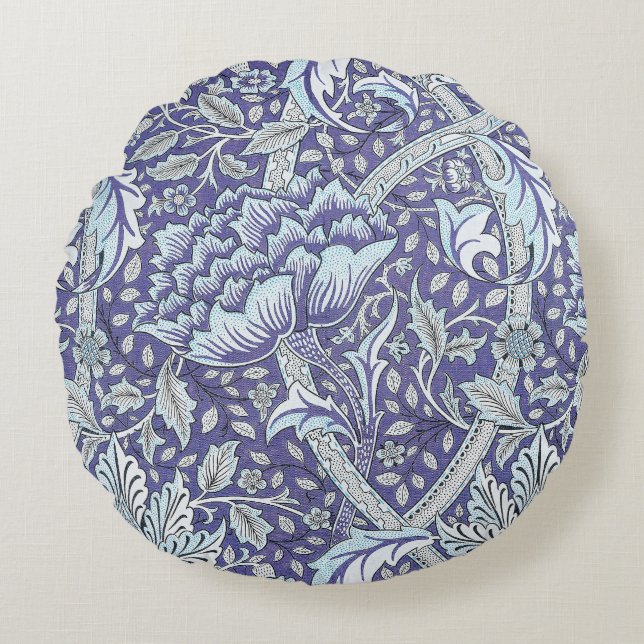 William Morris Windrush Blue Pattern Floral Round Cushion (Front)