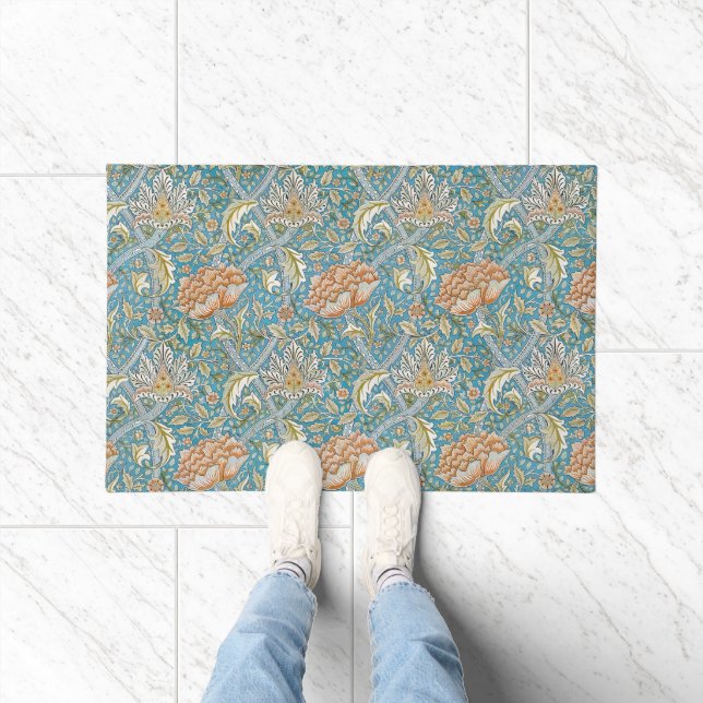 William Morris Windrush Floral Pattern Blue Doormat (Indoor)