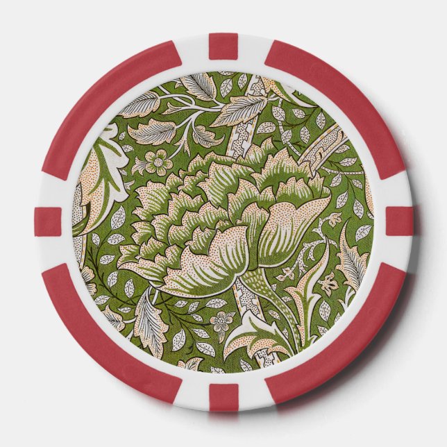 William Morris Windrush Floral Pattern Classic Poker Chips (Front)