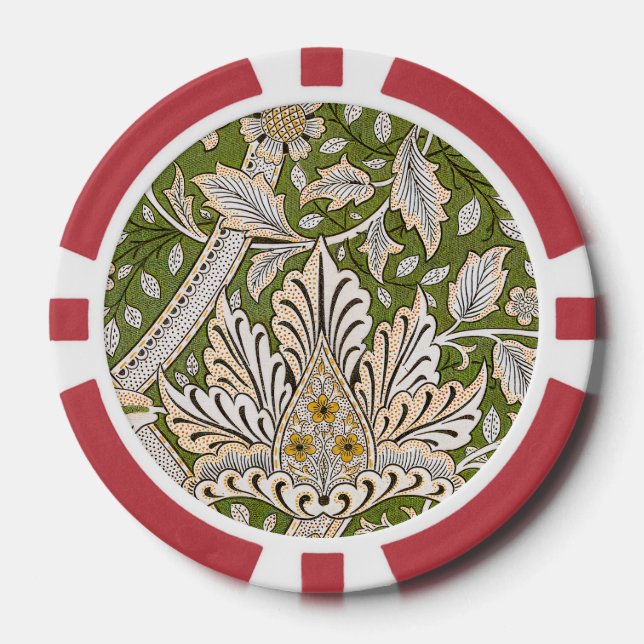 William Morris Windrush Floral Pattern Classic Poker Chips (Front)