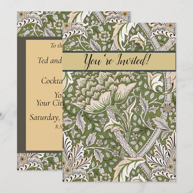 : William Morris Windrush Green Pattern: Vintage Invitation (Front/Back)
