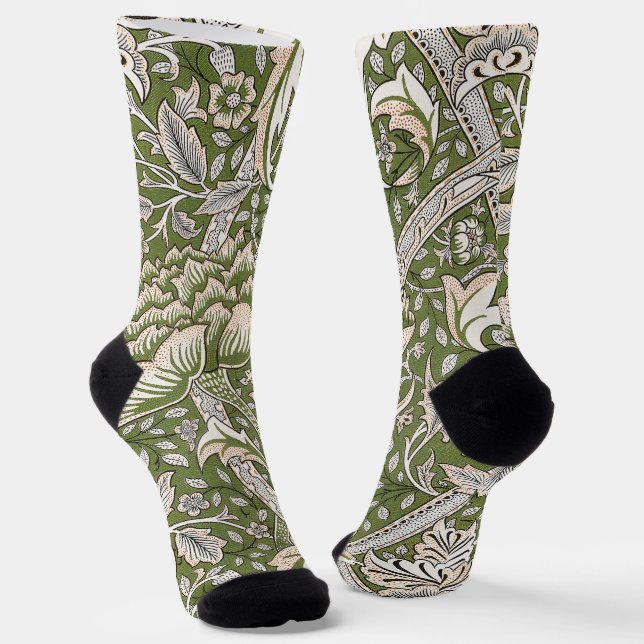 : William Morris Windrush Green Pattern: Vintage Socks (Angled)