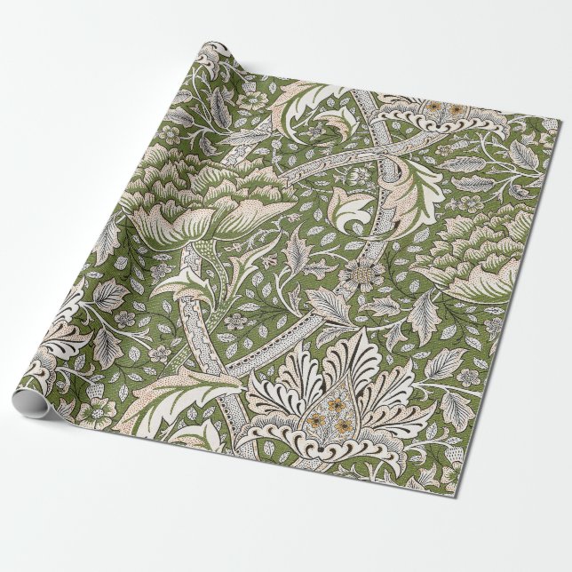 : William Morris Windrush Green Pattern: Vintage Wrapping Paper (Unrolled)