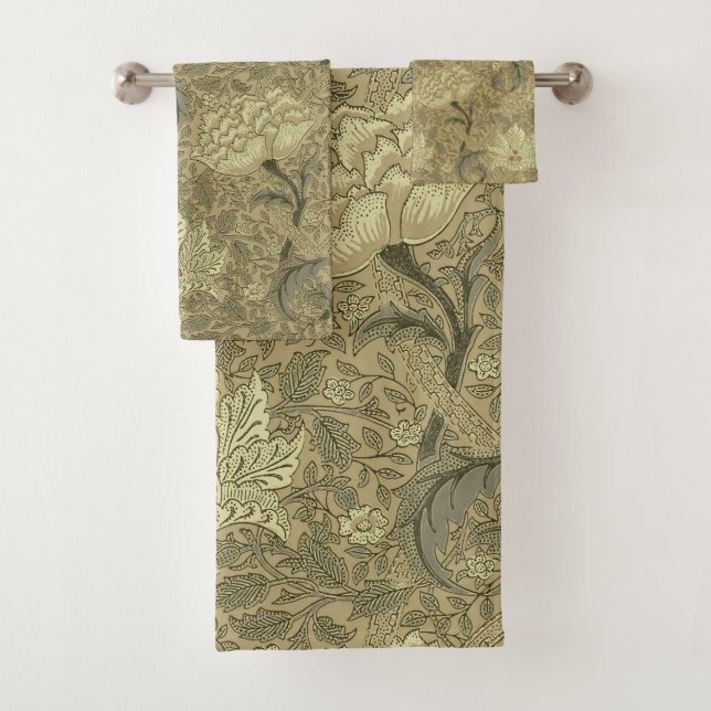 William Morris Windrush Wallpaper Pattern Bath Towel Set (Insitu)