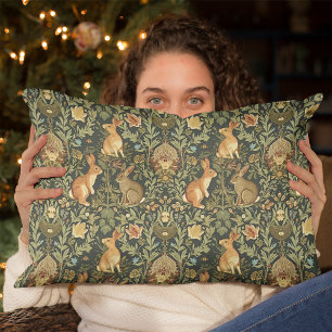 William Morris Woodland Floral Rabbits Christmas Lumbar Cushion